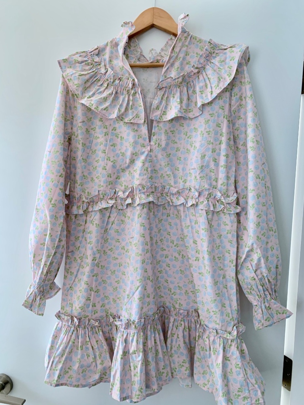 Ganni Ruffle Floral-Print Mini Dress 100% Cotton size 42 US L NWT - Picture 9 of 13